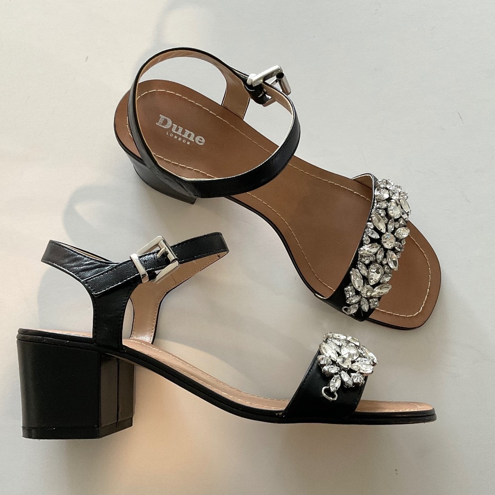 DUNE LONDON Black Crystal Embellished Heel Sandals Size Eu 38 U.S. 8 LIKE NEW